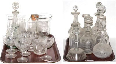 Lot 412 - Two trays of 19th century and later glass including decanters and champagnes