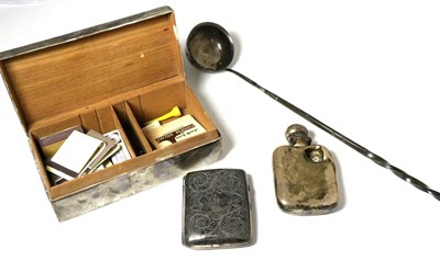 Lot 421 - Small group of silver comprising cigarette box, cigarette case, hip flask and toddy ladle (all...