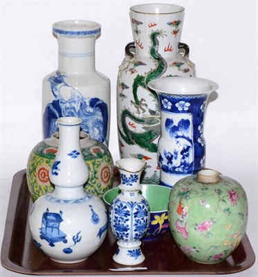 Lot 438 - Tray of Oriental ceramics including 19th century blue and white double gourd vase; blue and...