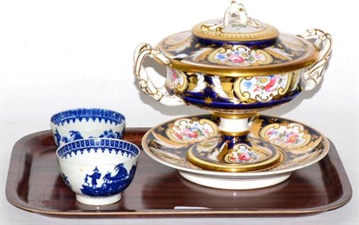 Lot 443 - A 19th century Coalport twin handled tureen and cover on stand, together with a pair of first...