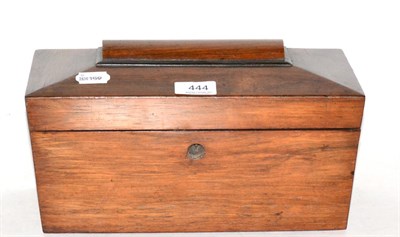 Lot 444 - A 19th century mahogany and rosewood tea caddy of sarcophagus form