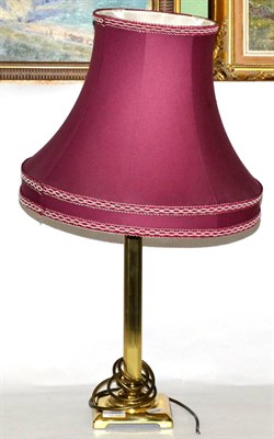 Lot 459 - Brass column table lamp and shade