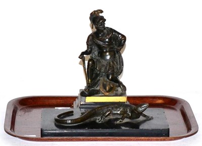 Lot 461 - A 19th century French bronze model of a Roman soldier; and a bronze model of a lizard (2)