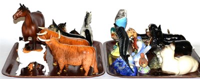 Lot 463 - Two trays of Beswick pottery models, including Highland cattle, horses, dogs etc (some a.f.)