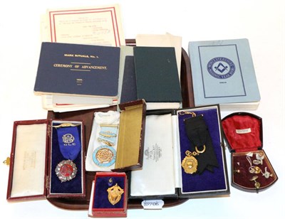 Lot 494 - Masonic medals, Vernon Lodge 1849 medal, no1 Severn Lge 1923 stamped sterling, 9 carat gold...