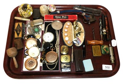 Lot 502 - Group of assorted collectables including fountain pens; pocket watches; snuff boxes; dress...