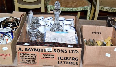 Lot 1031 - A Shelley teaset, three decanters and Royal Doulton collectors plates