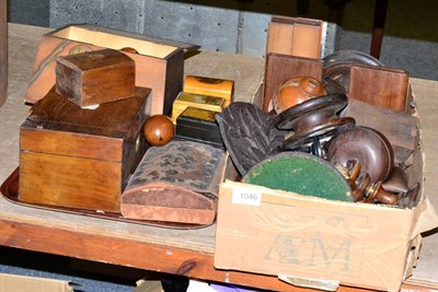 Lot 1046 - Group of 19th century and later candlesticks, boxes and other wooden items including Mauchline...