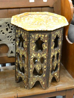 Lot 1079 - An Anglo-Indian octagonal inlaid table, mother of pearl and bone detail, late 19th century (a.f.)