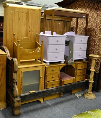 Lot 1087 - A mahogany double piano stool, a pine plant stand, a pine dressing table, a pine glazed cupboard, a