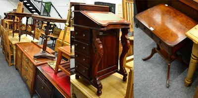 Lot 1101 - A Victorian plant table, reproduction Davenport, side table, small sideboard, tripod table etc (5)