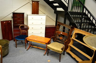 Lot 1109 - Three hanging plate racks, a pair of reproduction mahogany chests, a white painted chest, two...