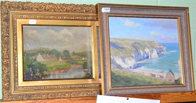 Lot 1166 - 20th Century school, coast landscape, oil on board; together with a pastoral view, oil on...