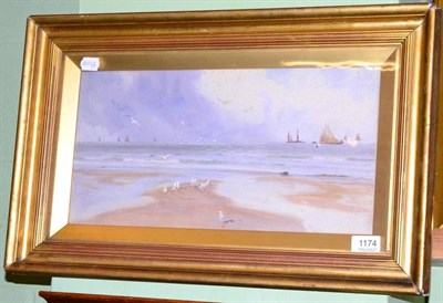 Lot 1174 - English school, gulls and ships on the coast, watercolour, framed and glazed