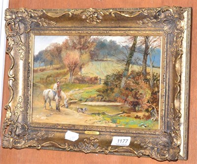 Lot 1177 - Manner of Arthur James Stark (British 1831-1902) Horse drinking, oil on board, gallery label to...