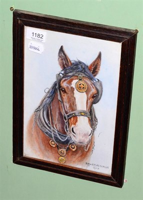 Lot 1182 - Watercolour of shire horse by D.M & E.M Alderson, signed and dated 1973