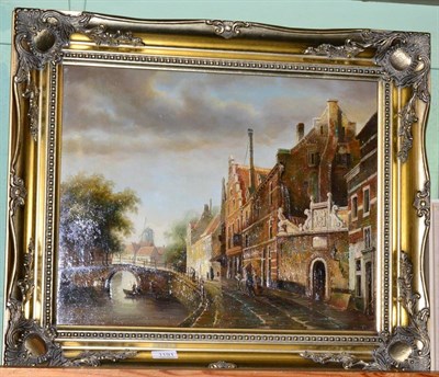 Lot 1191 - E Vernon, Continental canal scene, oil on panel