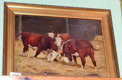 Lot 1192 - Circle of E S England, fighting bulls, oil on canvas