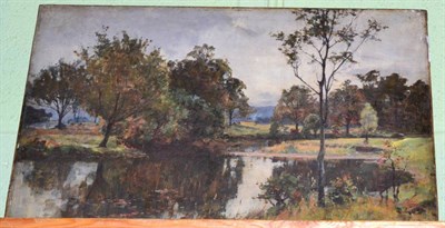 Lot 1193 - George Whitton Johnstone (19th century), river landscape, signed and dated (18)84, oil on canvas