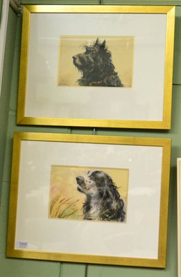 Lot 1205 - L W Fraser, head study of a black and white spaniel, signed, watercolour; together with a...