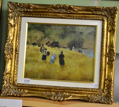 Lot 1208 - Francesco Tammaro (20th century school) figures in landscapes, oil on board (2)