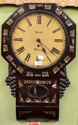 Lot 1245 - Victorian rosewood and mother-of-pearl inlaid drop dial wall timepiece, painted dial, inscribed...