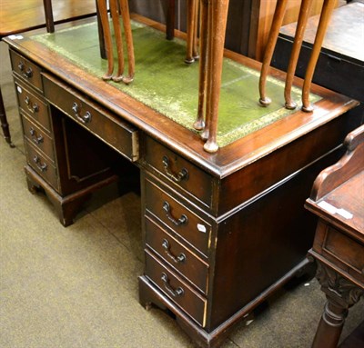 Lot 1266 - Leather inset pedestal desk