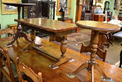 Lot 1273 - Oak coffee table, an oak occasional table and a carved oak swivelling office chair