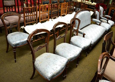 Lot 1290 - Nine piece mahogany framed parlour suite comprising, ladies and gents chairs, sofa, five...