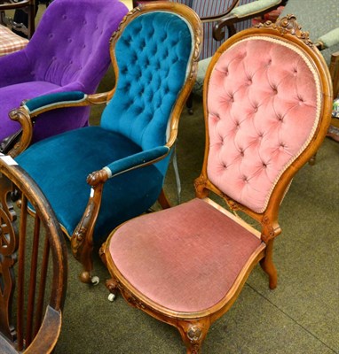 Lot 1301 - Mid-19th century fauteuil, together with a French button back nursing chair of similar date