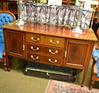 Lot 1313 - Edwardian mahogany and satinwood crossbanded rail-back sideboard