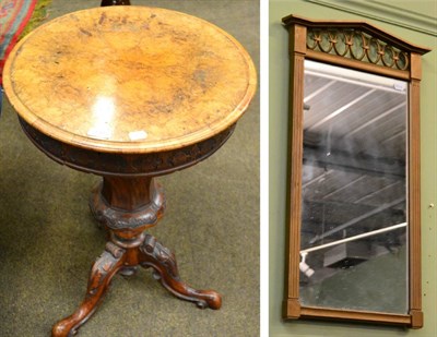 Lot 1315 - Victorian burr walnut circular work table and two gilt framed mirror