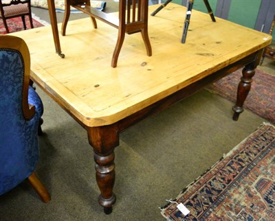 Lot 1318 - A 19th century pine top table with drawer stamped R Simpson, 153cm long