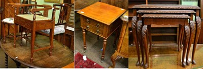 Lot 1327 - Group of furniture comprising nest of tables, pot cupboard, three Edwardian chairs and a wine table