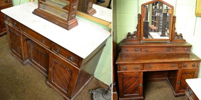 Lot 1337 - Carved oak dressing table with matching marble topped washstand