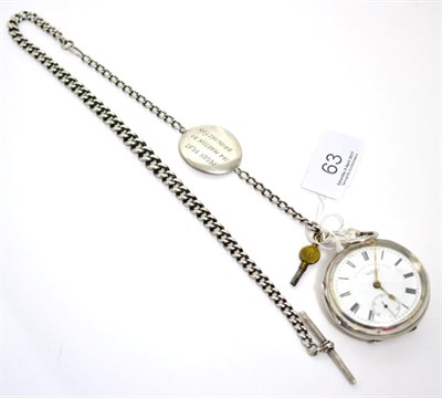 Lot 63 - A silver open faced pocket watch, signed J. G. Graves, Sheffield,  and a silver curb link chain