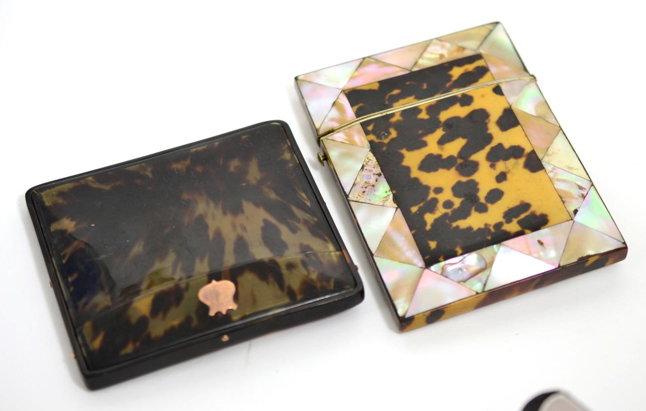 Lot 65 - A gold mounted tortoiseshell cigarette case together with a mother of pearl and tortoiseshell...
