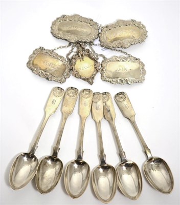Lot 78 - Set of six Newcastle silver teaspoons, silver Brandy label with figural mount and four similar...