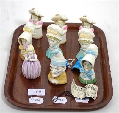 Lot 108 - Nine 1970's Royal Worcester candle snuffers, including Feathered Hat (3) Mop Cap (2) Young...