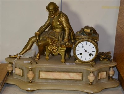 Lot 155 - A French gilt metal and alabaster figural striking mantel clock