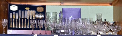 Lot 158 - A group of silver plate including Viner's canteen of cutlery together with a group of glass...