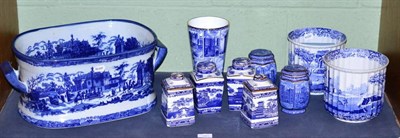 Lot 161 - Blue and white foot bath (reproduction) and other blue and white wares