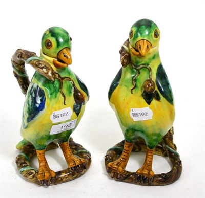 Lot 193 - A pair of Continental pottery birds