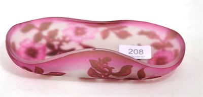 Lot 208 - A cameo glass dish, by Charles Vessiere, Nancy, decorated with pink flowers, 20.5cm wide (chip...