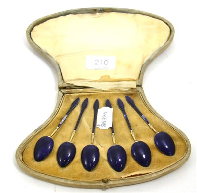 Lot 210 - A cased set of six blue enamel teaspoons stamped '925' (a.f.)