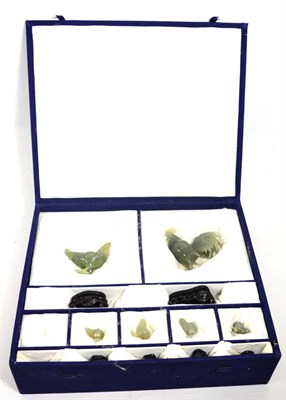 Lot 216 - A cased set of Chinese jade birds (6)