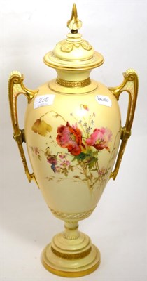 Lot 235 - A Royal Worcester blush ivory two handled vase and cover