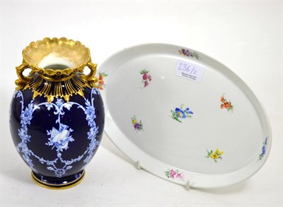 Lot 236 - A Royal Crown Derby vase and a Meissen oval tray