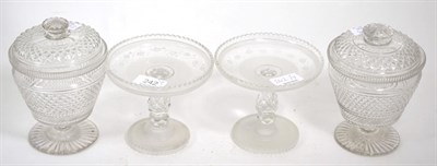 Lot 242 - A pair of glass confectionary jars and a pair of glass tazzas