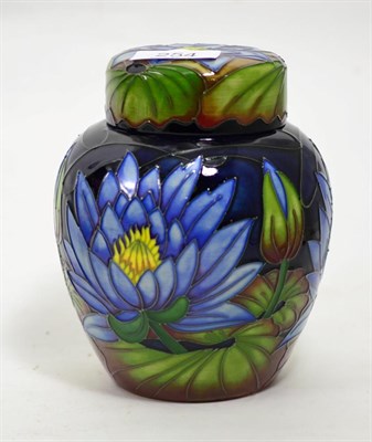 Lot 254 - A modern Moorcroft ";Blue Lotus"; pattern ginger jar and cover, designed by Rachael Bishop,...